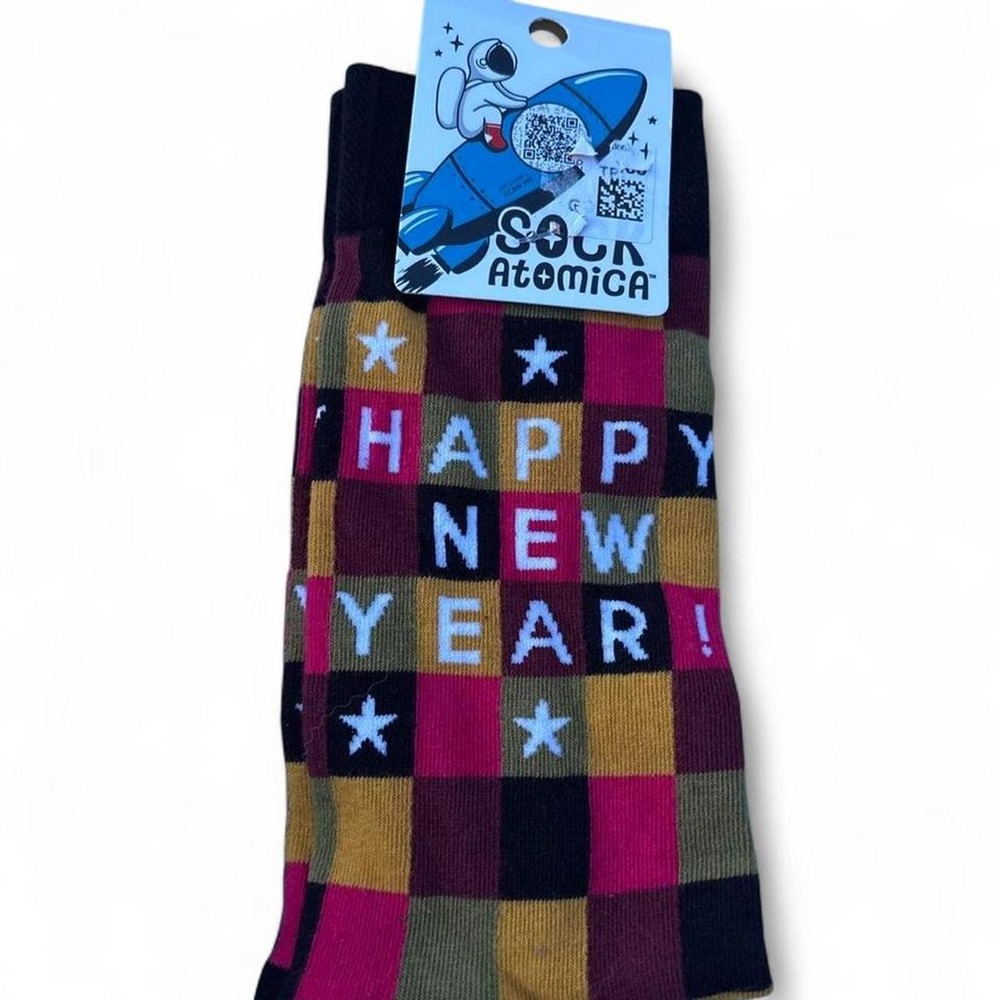 Sock Atomica Happy New Year Socks retro look funky Unisex One Size
